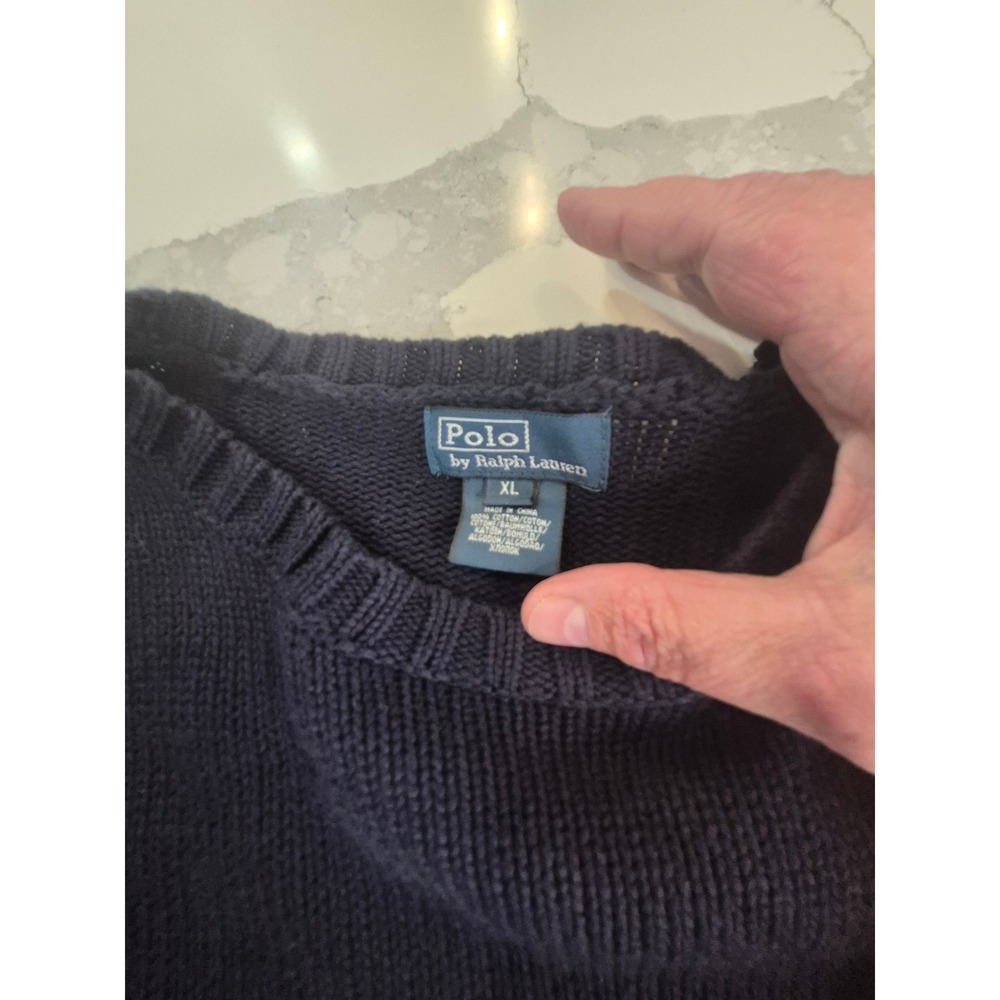Polo Ralph Lauren Mens XL Navy Blue Cotton‎ Knit Crewneck Sweater Pony Logo - Picture 6 of 11